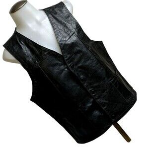 Vintage 70s Joo Kay Natural Leather Vest Made in USA Black 41 Black